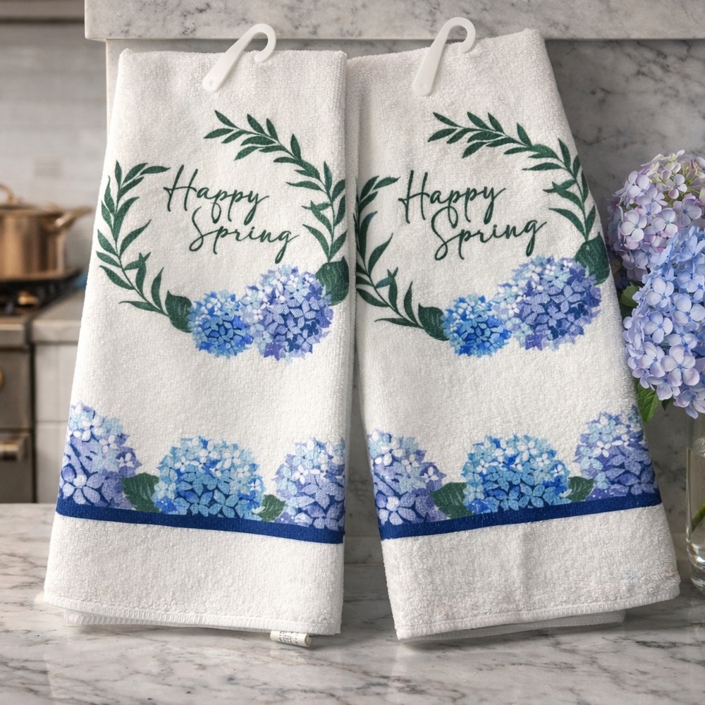 Floral White and Blue Hand Towels - Picture 1 of 12